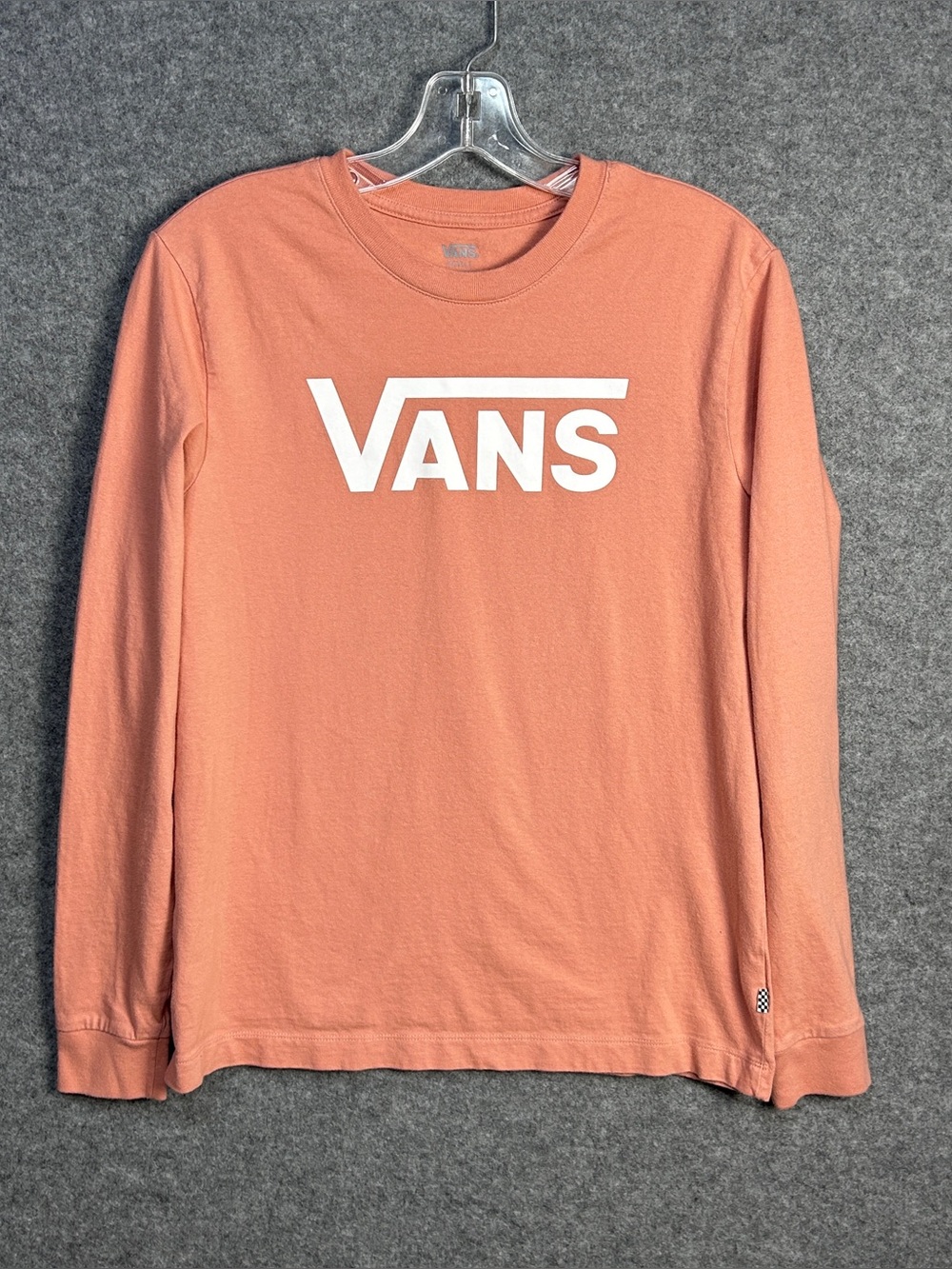 Vans Flying V Women’s S Long Sleeve Salmon Pink T-Shirt White Branding Casual